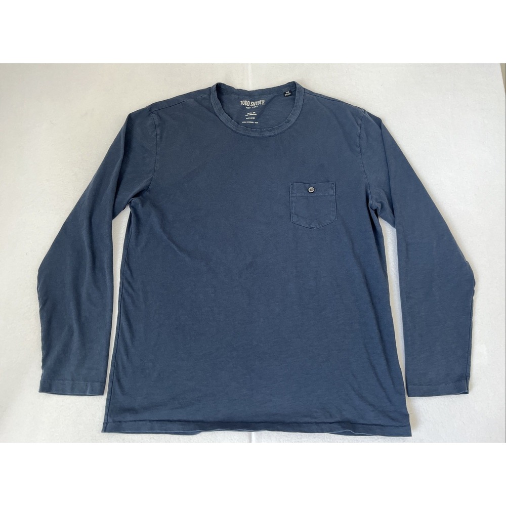 Todd Snyder Men's Sz XXL Navy Pocket Long Sleeve Tee Crewneck Made USA Cotton